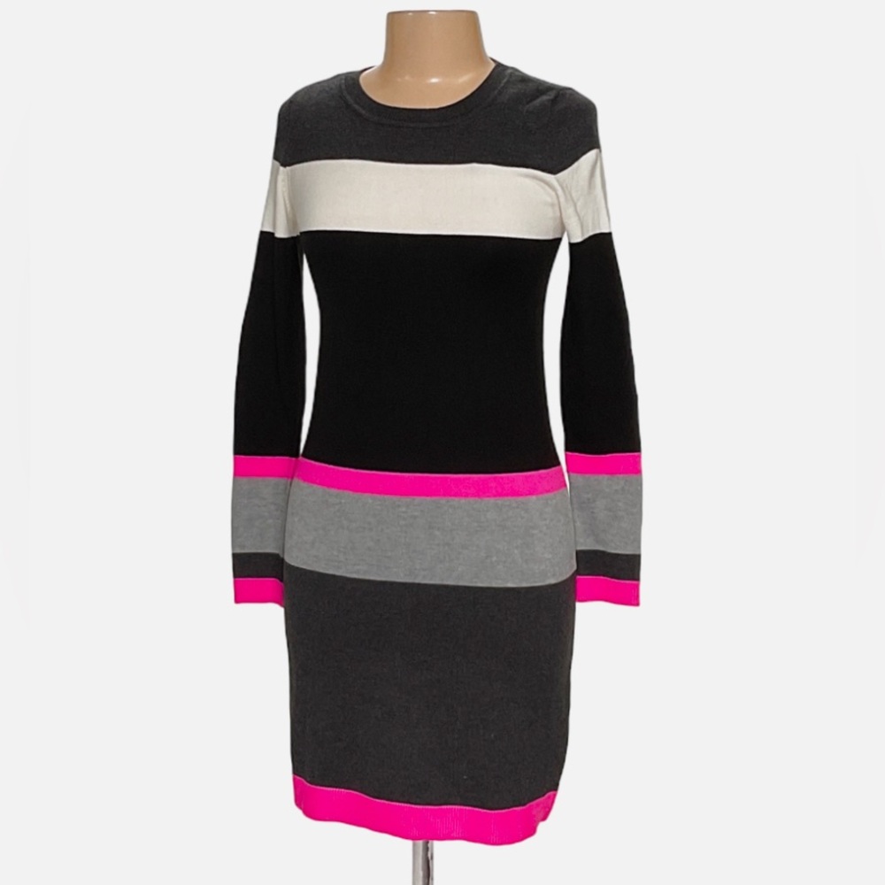 EUC Vince Camuto Pink/Black/Grey Midi sweater dress